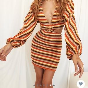 12th Tribe Free Bird Multi Crochet Long Sleeve Mini Dress